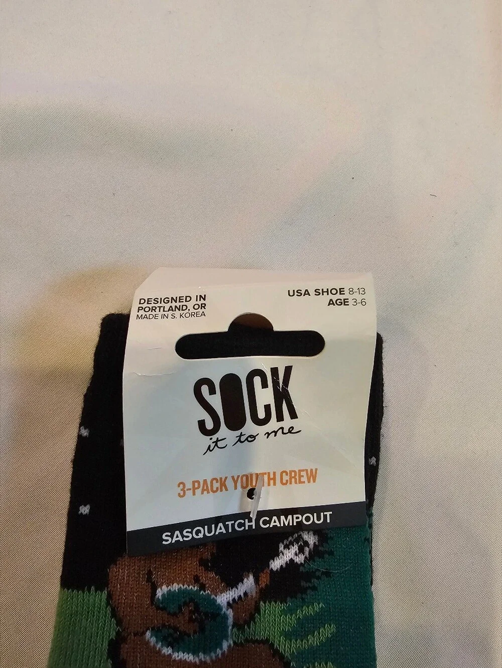 Sasquatch Campout Youth Crew Socks 3-Pack- Youth Shoe Size 8-13- NWT